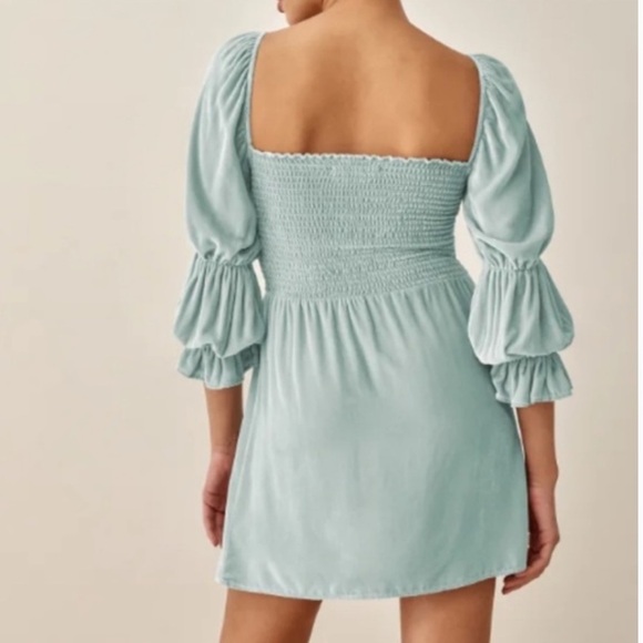 NWT Reformation Albi Silk Velvet Mini Dress in Turquoise - Picture 2 of 9